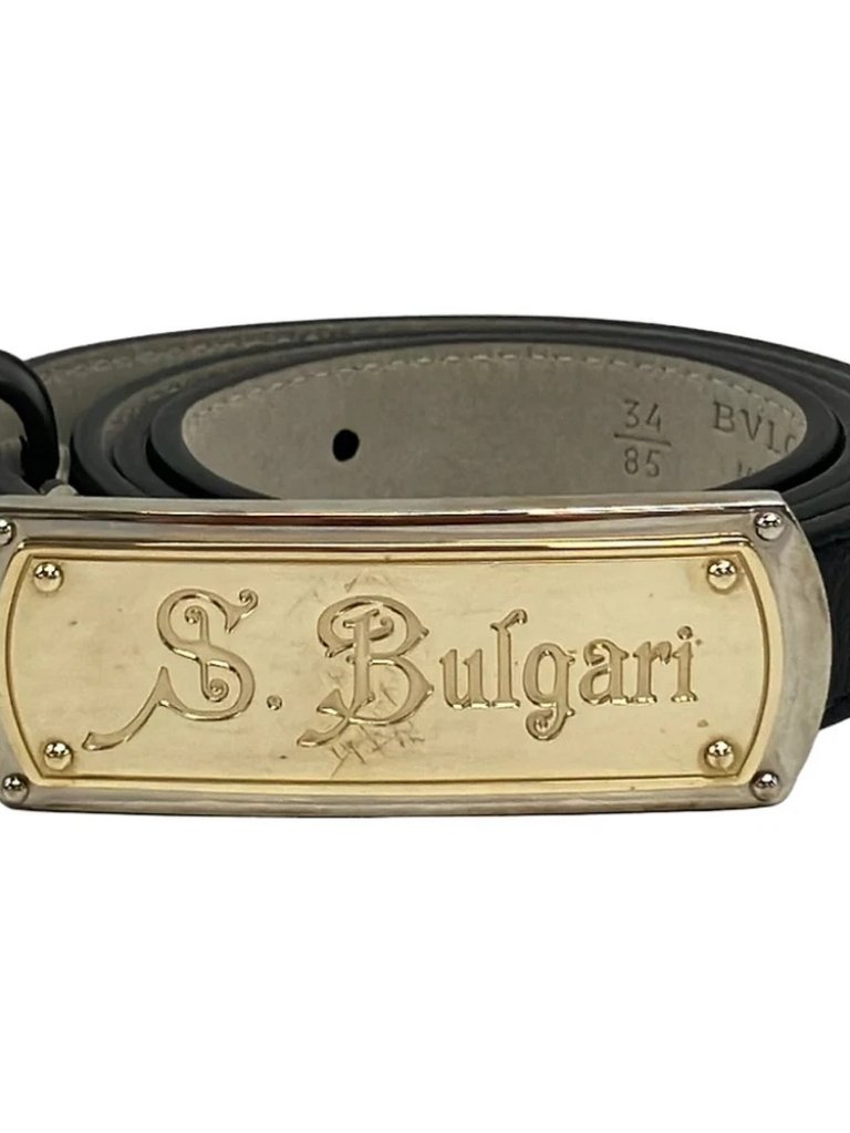 Bvlgari - Black Silver Gold Leather Hardware Belt